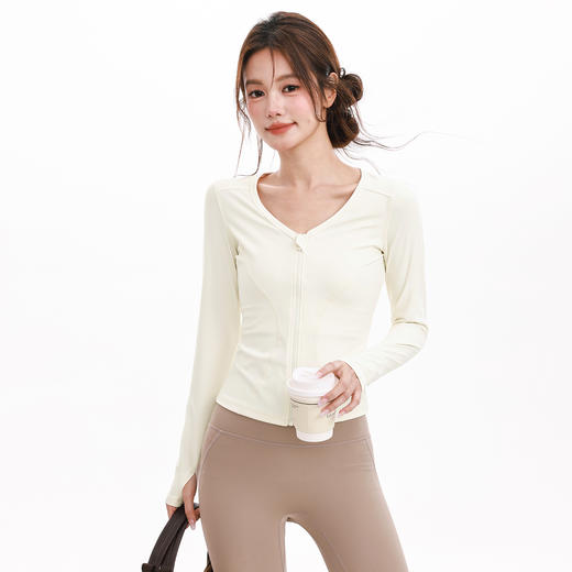 【限时秒】YOGACODE【火树银花系列】薄款裸感长袖V领带拉链开衫修身显瘦休闲瑜伽外套女DWZ125547 商品图3