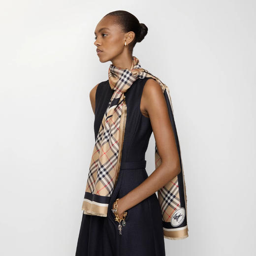 BURBERRY 巴宝莉 女士格纹骑士印花真丝围巾 格子 8114225 A2021 商品图2