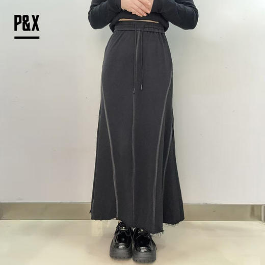 &X设计师女装百搭仙女风A字裙针织半身长裙不规则824107893 黑色 商品图0