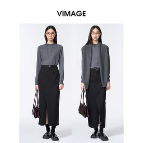 VIMAGE纬漫纪半高圆领高级灰2025秋冬新款针织衫V2401111