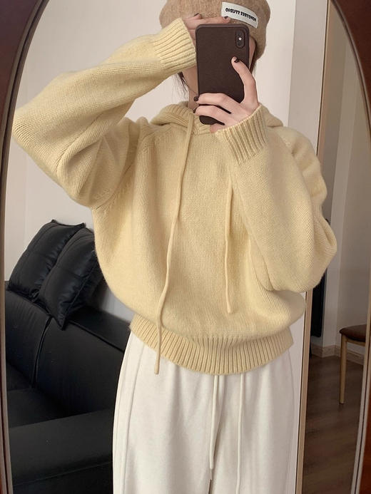 【YW】无忧购 【甄选】韩系秋冬抽绳连帽设计感卫衣针织衫宽松慵懒套头女式毛衣 412-17（截单后3-5天发货） 商品图8