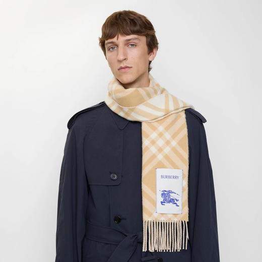 BURBERRY 巴宝莉 中性马术骑士徽标贴片格纹羊绒围巾 格子 8115258 B9719 商品图6
