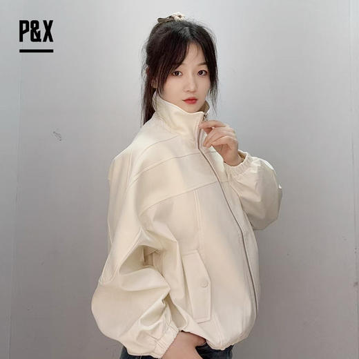 P&X设计师女装纯色宽松短外套潮流防风秋季通勤 823314961 白色 商品图1