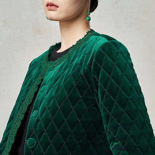 【林栖设计小店】丝绒棉衣手钩花边钉珠2025秋冬新款外套上衣1954045 商品图3