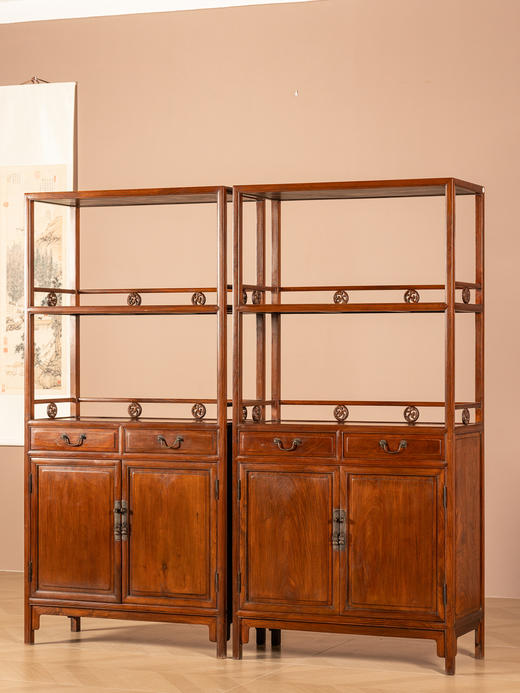 清	黄花梨带围栏双层亮格书柜（一对） 商品图0