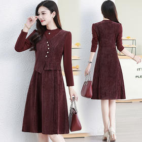 中长款大码假两件连衣裙，韩版修身女装气质a字裙QYM-TYH99H196