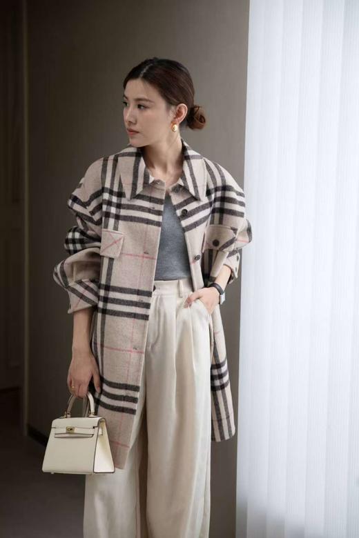 100％羊毛巴*莉同款羊毛格纹大衣 商品图9