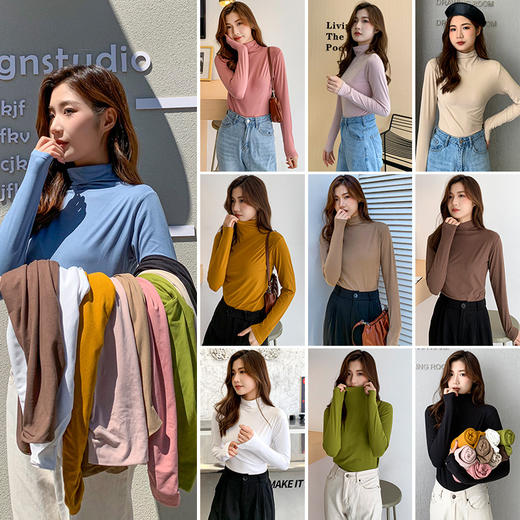 【买一送一】莫代尔打底衫女长袖t恤半高领春秋冬2025新黑色内搭洋气紧身上衣 商品图1