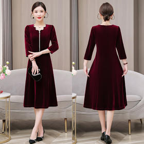 AHM yqwl5676丝绒礼服时尚复古小个子显瘦连衣裙
