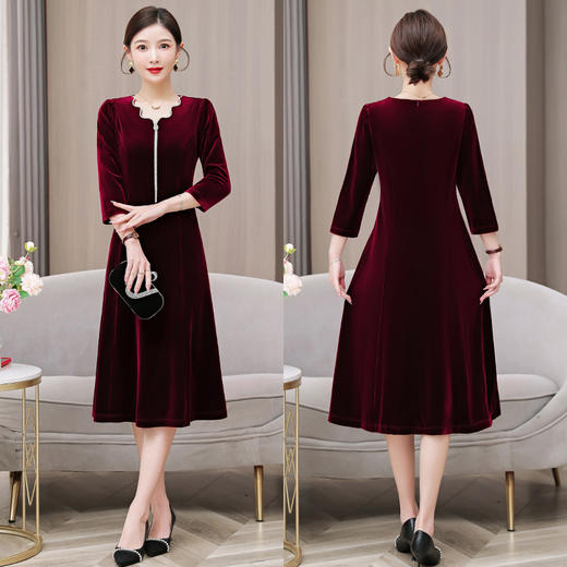 AHM yqwl5676丝绒礼服时尚复古小个子显瘦连衣裙 商品图0