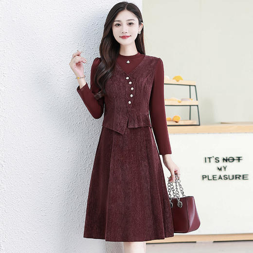中长款大码假两件连衣裙，韩版修身女装气质a字裙QYM-TYH99H196 商品图1