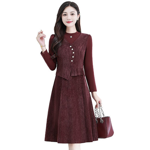 中长款大码假两件连衣裙，韩版修身女装气质a字裙QYM-TYH99H196 商品图4