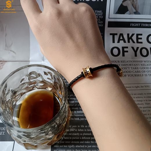  【品牌授权】【香港周六福】黄金钻石首饰 （信念）酷黑珐琅手绘转运珠情侣手绳 商品图4