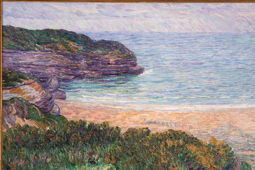 独角鹿西洋古董19世纪法国克罗藏画派著名画家Léon Detroy签名创作风景主题布面油画《海滨》 商品图3