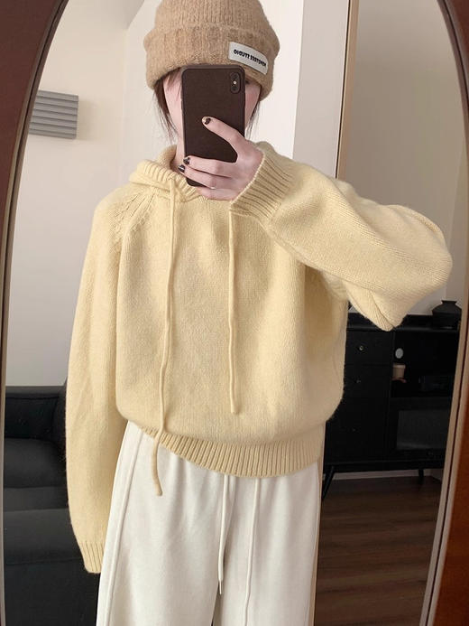 【YW】无忧购 【甄选】韩系秋冬抽绳连帽设计感卫衣针织衫宽松慵懒套头女式毛衣 412-17（截单后3-5天发货） 商品图1