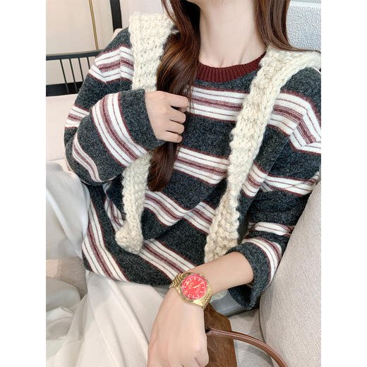 <曾小咸推荐>2.20现货秒杀 ！微信超特价！2色磨毛撞色条纹T恤 日常149.99 立减80 秒杀69.99！！ 商品图4