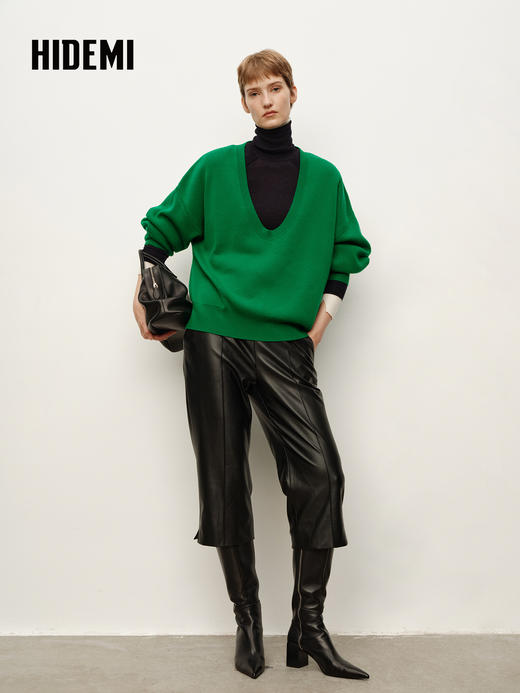 HIDEMI 大秀款进口绵羊皮极简6.5分裤喇叭皮裤 商品图4