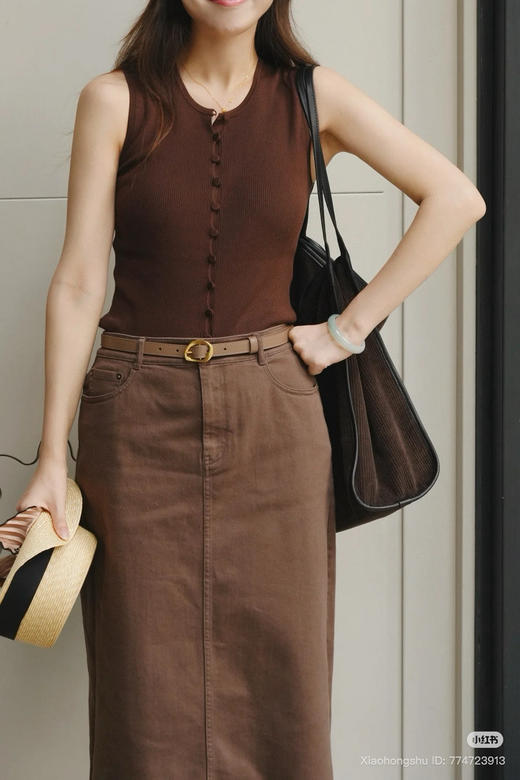 1017-4 独家圆正 小禾 土壤系列牛仔成衣染咖色 半身裙 商品图10