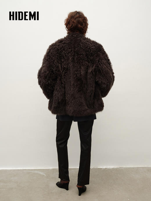 HIDEMI 大秀款进口西班牙羊羔毛卷毛v领皮毛一体大衣外套 高级灰 商品图6