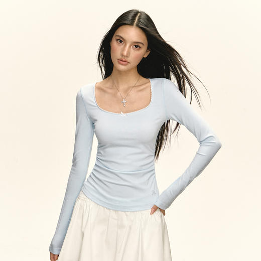 Ariseism 美式复古4色u领长袖t恤女秋季新款上衣 商品图2