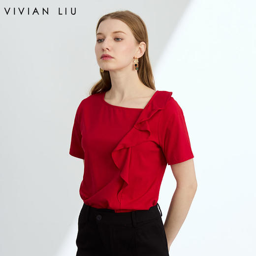 VIVIAN LIU薇薇安刘R2447316 夏季女装新款圆领短袖宽松针织T恤 商品图0