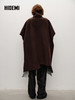 HIDEMI 大秀款进口山羊绒立领麂皮拼接流苏廓形斗篷无袖大衣外套 灰黑色 商品缩略图5