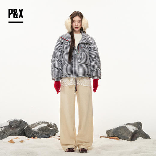 P&X设计师女装2025冬季立领保暖宽松短款羽绒服825424042 格子 商品图2