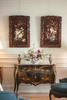 【已售】独角鹿西洋古董19世纪末20世纪初日本明治时期出品繁花飞鸟纹木雕边框嵌红漆地竹菊鹤群主题芝山镶嵌挂屏一对 商品缩略图0