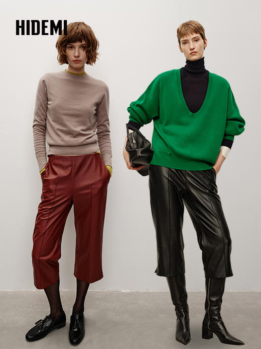 HIDEMI 大秀款进口绵羊皮极简6.5分裤喇叭皮裤 商品图0