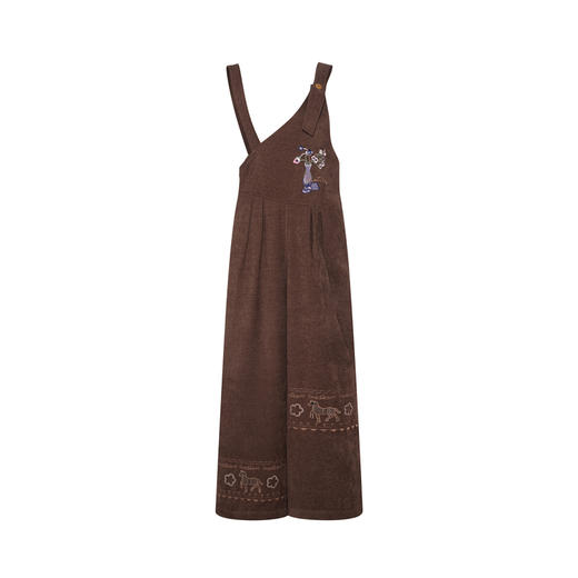 两三事梵高文艺 落日回音 2025冬季新款森女风刺绣不对称背带裤女 商品图4