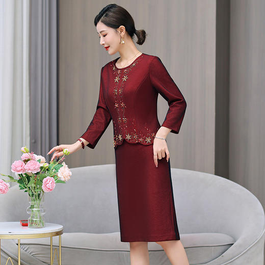 AHM yqwl5685礼服裙镶钻酒红色连衣裙 商品图4