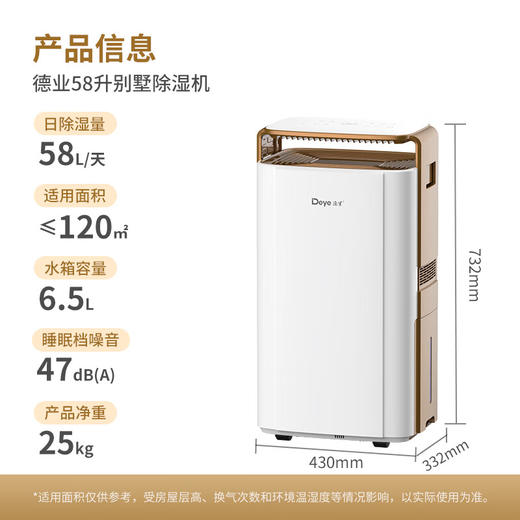 德业（Deye）除湿机/抽湿机 除湿量58升/天 家用地下室别墅干衣变频吸湿器 空气净化除甲醛DYD-V58A3 商品图0