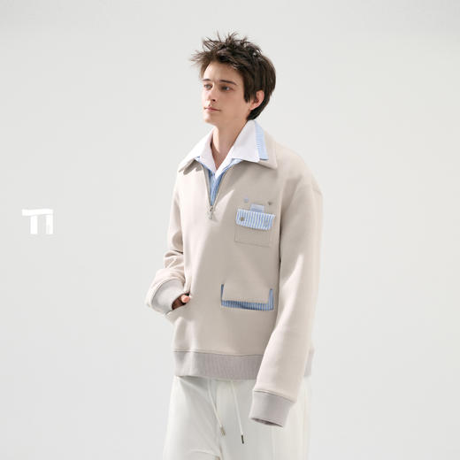 启世录TIWLLTANG“温域空镜”异序条纹学院漫游型格轨迹拼接卫衣 商品图0