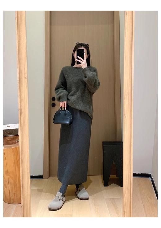 m1u系45支羊毛混纺格纹拼接腰A字针织半身裙 商品图6