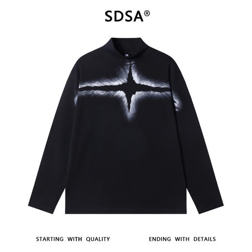 T4894SDSA男士秋冬新款痞帅男装小众设计印花十字半高领长袖T恤百搭潮 商品图1