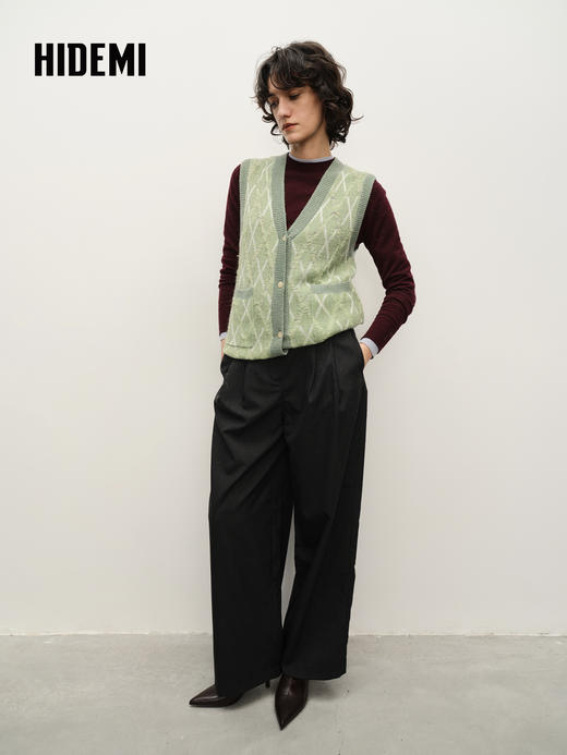 HIDEMI 精纺羊毛阔腿压褶西裤 黑色/乌木棕/深灰色 商品图5