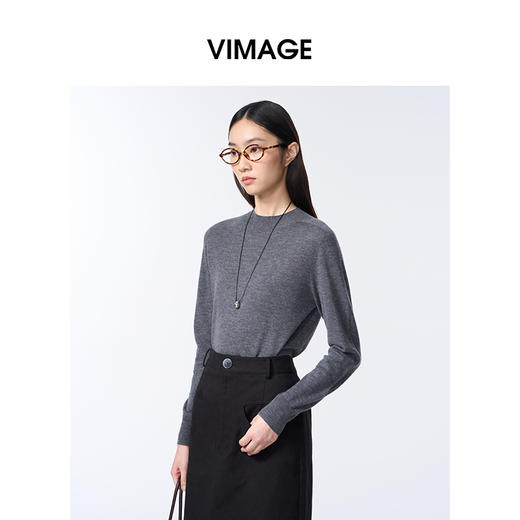 VIMAGE纬漫纪半高圆领高级灰2025秋冬新款针织衫V2401111 商品图1