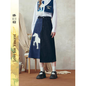 两三事梵高文艺 和风暮雨 2025冬季新款动物贴布绣拼布牛仔半身裙