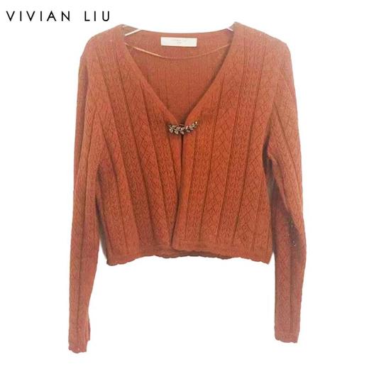 VIVIAN LIU薇薇安刘F2556302秋季女装新款V领开衫金属扣毛衣 商品图0