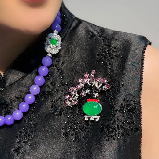 GAONAS  玲珑春色 中式盆景设计绿胸针11552ZG 商品图3