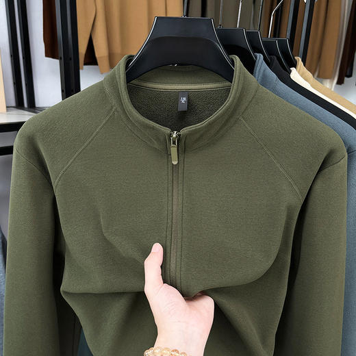 【男士秋冬季立领外套 】 纯色长袖开衫半高领拉链卫衣时尚保暖舒适 商品图0