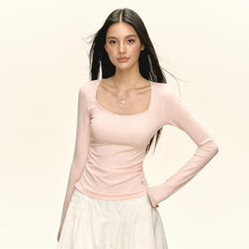 Ariseism 美式复古4色u领长袖t恤女秋季新款上衣