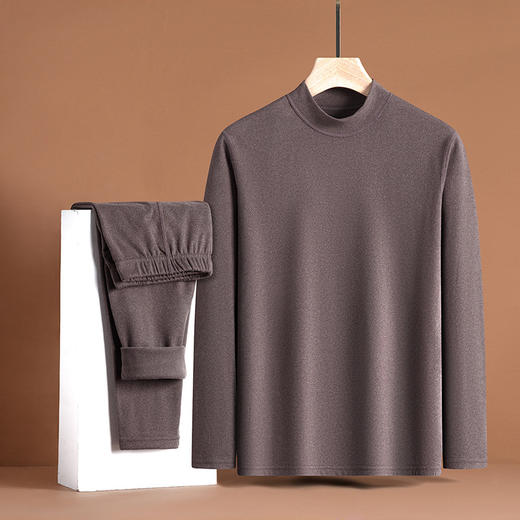 【男女同款秋冬季德绒内衣套装】半高领圆领保暖纯色亲肤内搭打底 商品图2