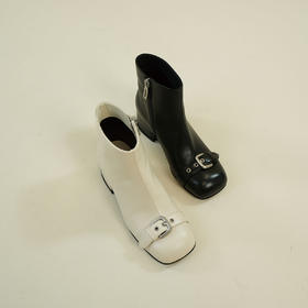 Westory2025年冬季圆方头粗跟胎牛皮小众气质短靴W25DS85471