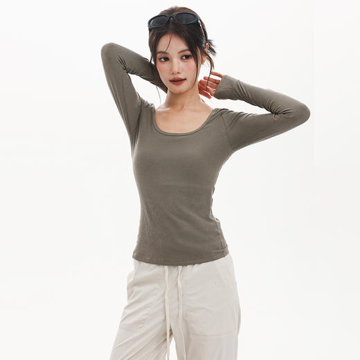 跃牌【周游世界】秋冬新款莫代尔韩系罗纹内搭上衣薄款修身短款长袖T恤TP0767 商品图1