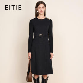 EITIE爱特爱复古黑色收腰显瘦通勤连衣裙冬新款8007723