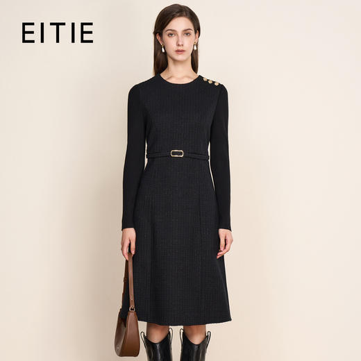 EITIE爱特爱复古黑色收腰显瘦通勤连衣裙冬新款8007723 商品图0