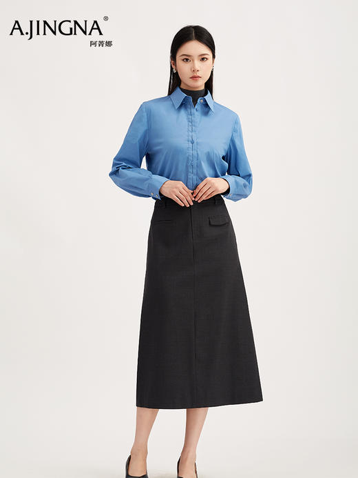 【商场同款】阿菁娜秋季新款缪缪蓝衬衫方领门襟打结抗皱透气通勤A30Q109017 商品图4