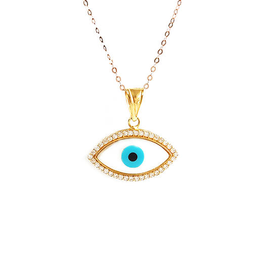 【天然正品】AU750玫瑰金个性时尚天使之眼造型贝壳吊坠项链链长：45CM女士051025NJ29现售价：2480 商品图0