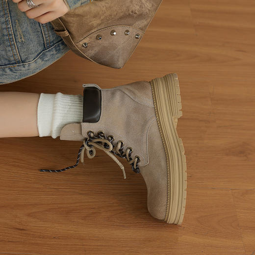 磨砂马丁靴！2025年秋季厚底系带英伦风复古大黄靴增高秋冬季！ 商品图2